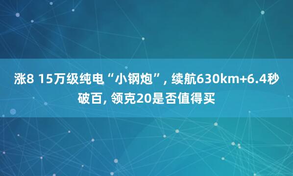 涨8 15万级纯电“小钢炮”, 续航630km+6.4秒破百, 领克20是否值得买